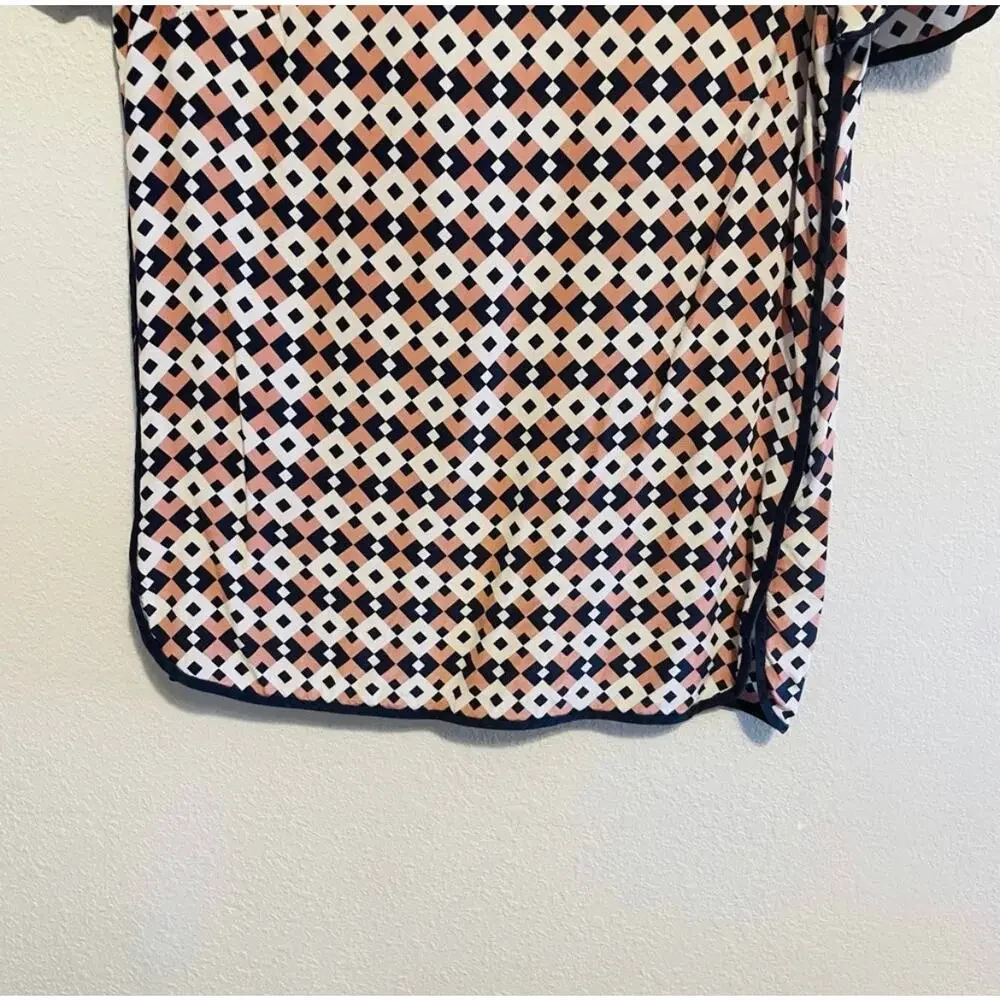 J. Crew Navy and Blush Geometric Pattern Silk Blouse Size 2
